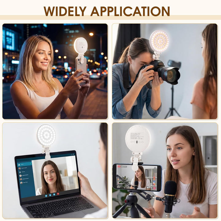 GlobalCrown Selfie Licht Handy,handylicht mit 100 LED,wiederaufladbare Beleuchtung zum Aufstecken,3
