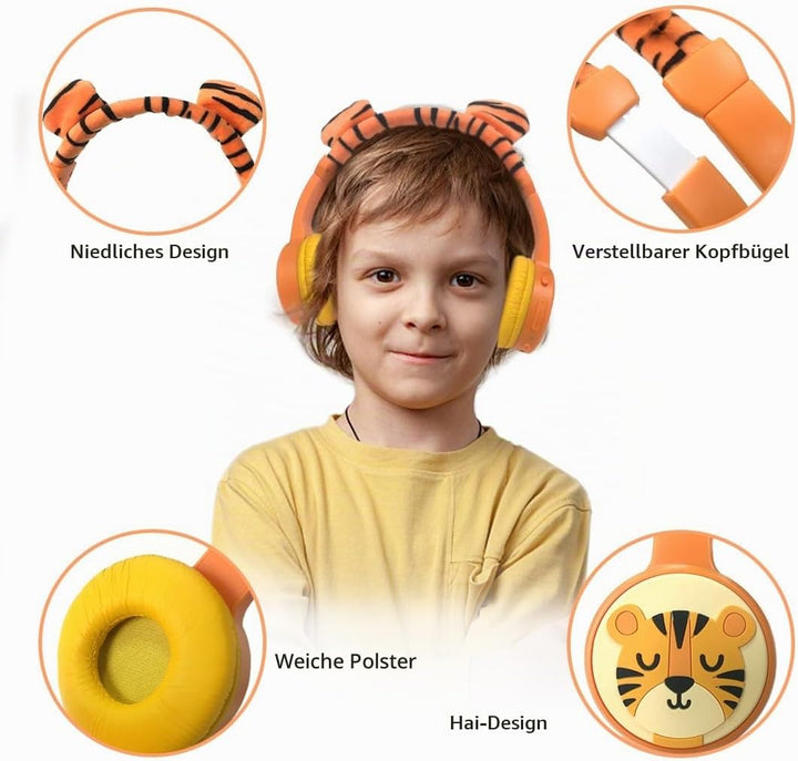 Bluetooth Kopfhörer Kinder, Kinder Kopfhörer mit Kabel, Mikrofon, 85dB Lautstärkebegrenzung, 3.5mm J