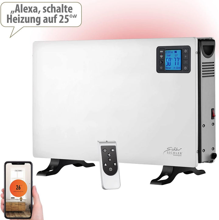 Sichler Haushaltsgeräte Elektrische Heizung: WLAN-Konvektor-Heizung, 2.000 W, App, Sprachsteuerung,