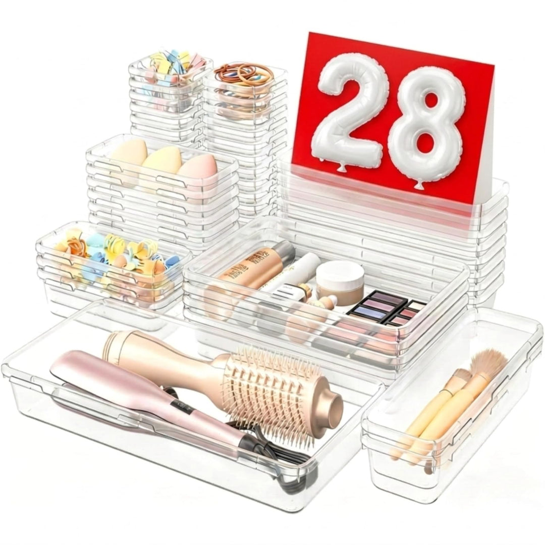 A-LuGei【Transparent 28er Schubladen Organizer,【Upgrade auf 5 Grössen】 Schminktisch Organizer Schubla