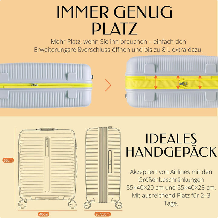 Eminent Finno Handgepäck Koffer 55x40x20 cm, Erweiterbar, Hartschalenkoffer, 4 Rollen, Leicht, TSA S