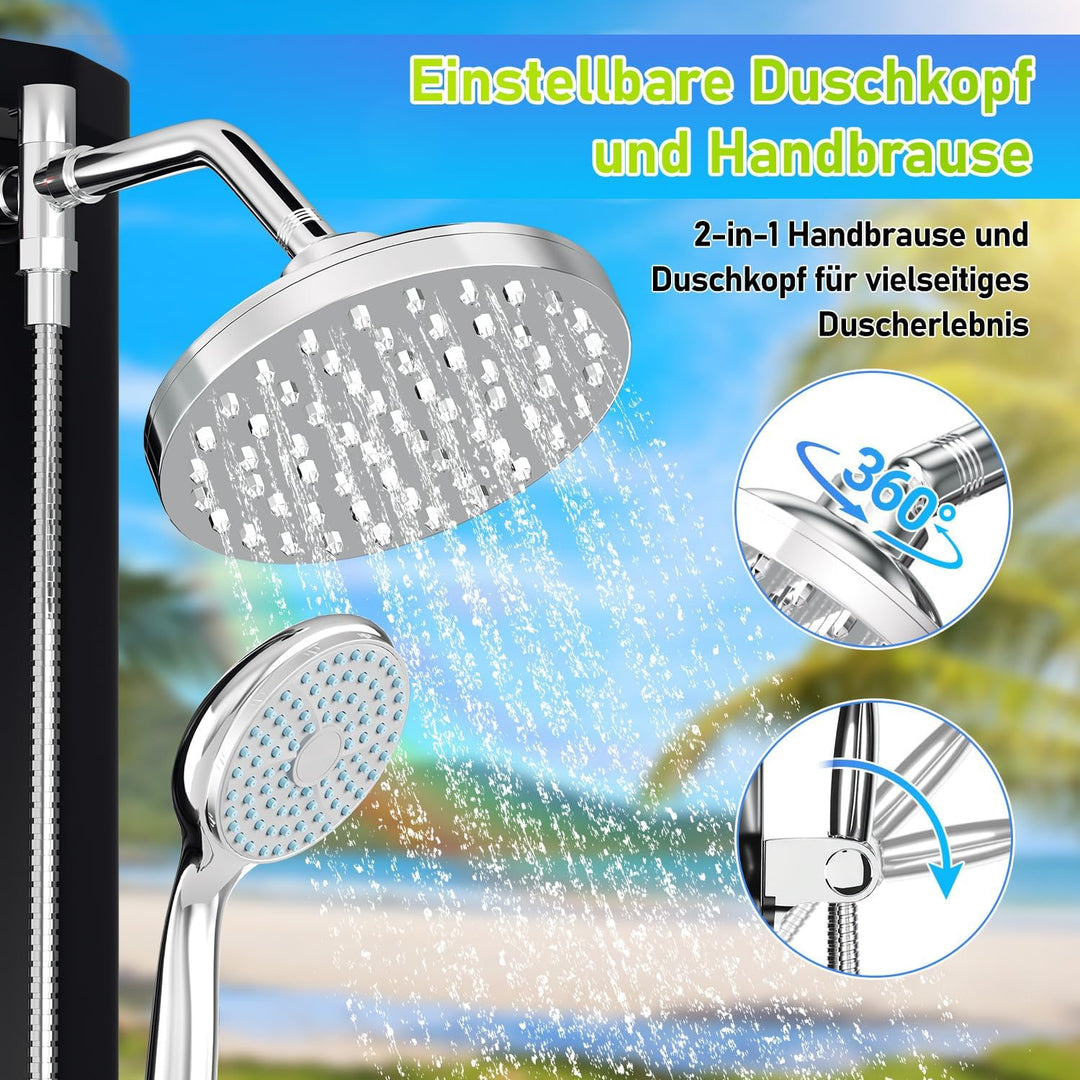 Solardusche 60L Solar Gartendusche warmes Wasser Bis Zu 60°C Ohne Stromanschluss mit Handbrause und