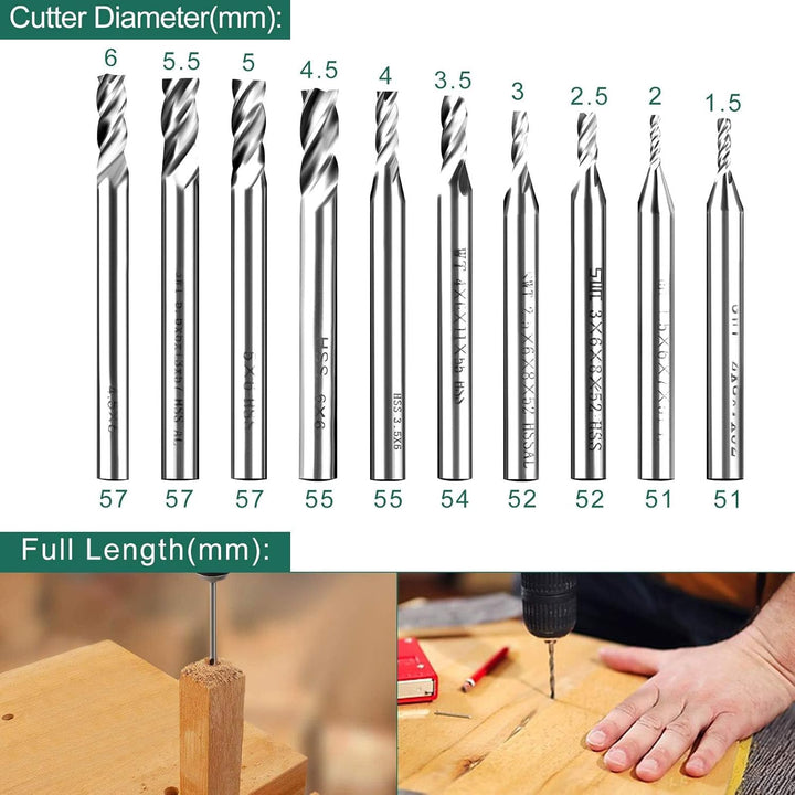 Linkstyle 10 Stück HSS Schaftfräser, 4 Flöte Hartmetall CNC Nutenfräser Metall Fräser Bohrer Set, 1.