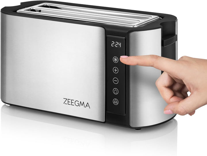 ZEEGMA TOSTEE CHEF 4-Scheiben-Edelstahl-Brottoaster, Brötchenhalter, 1500 W, Auftauen, Aufwärmen & S