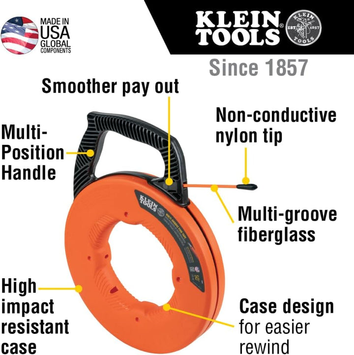 KLEIN TOOLS 56383 Fischband, Multi-Groove Fiberglas Drahtabzieher mit Nylonspitze, optimiertes Gehäu