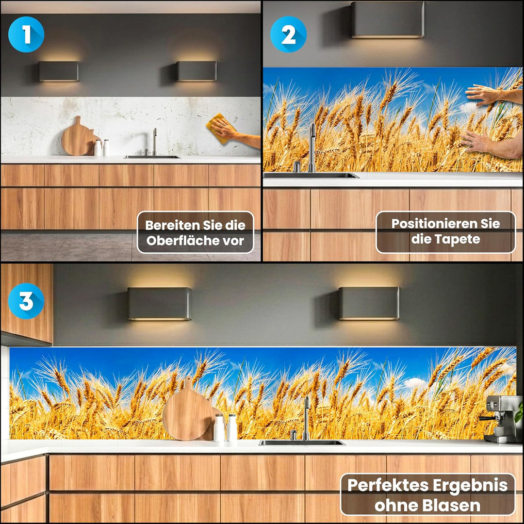 DIMEX Küchenrückwand Folie selbstklebend WEIZENFELD | Klebefolie - Dekofolie - Spritzschutz für Küch