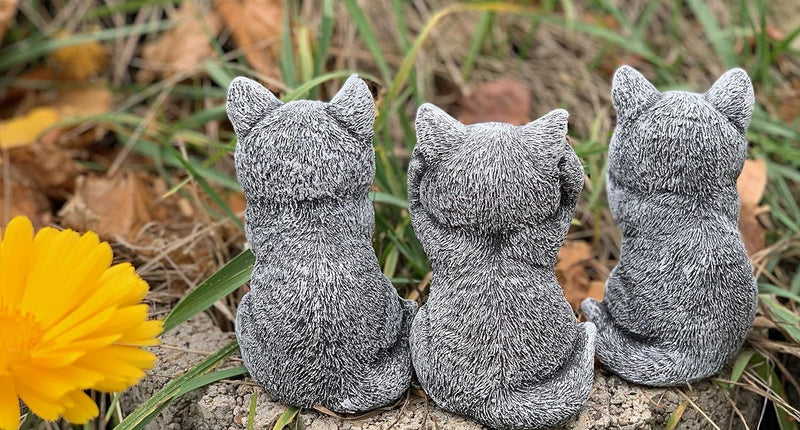 stoneandstyle Steinfigur 3er Set Kätzchen Katzen Nichts sehen Nichts hören Nichts Sagen wetterfest S