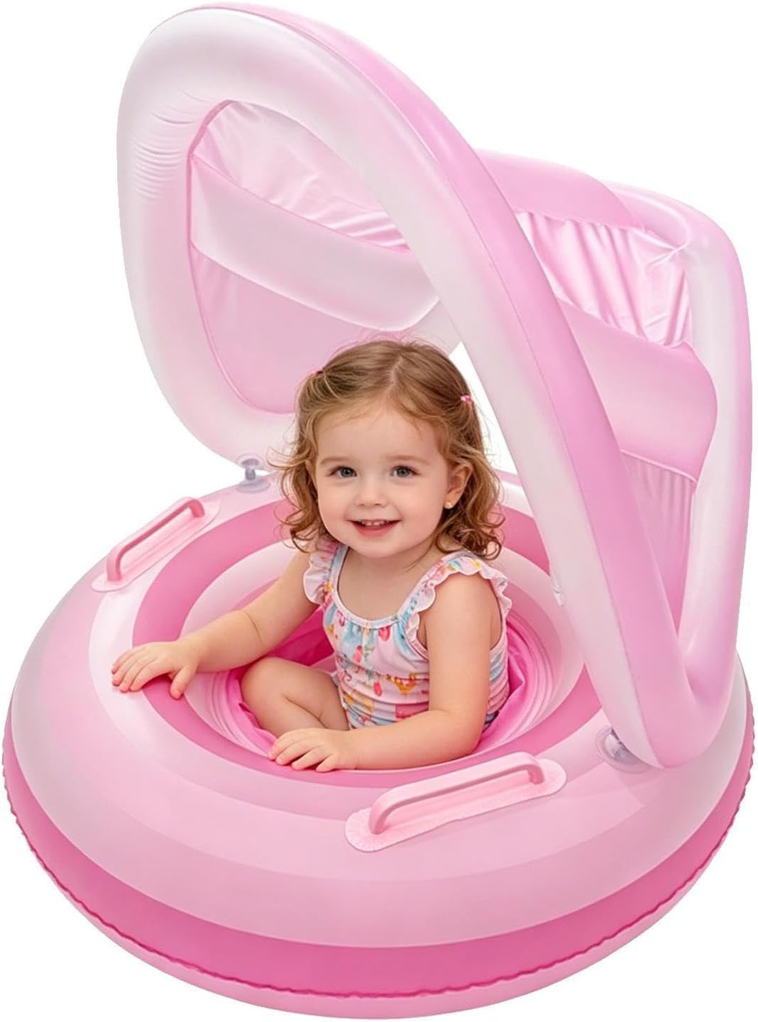 Kinder Poolfloss mit Sonnendach Wasserdicht tragbar aufblasbar Rosa, Rosa