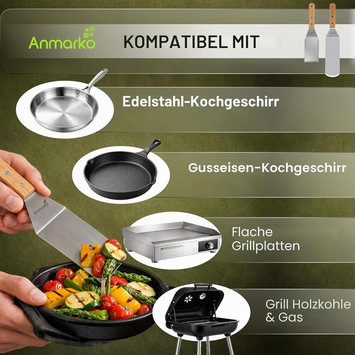 Professionelles Grillspachtel Set – Edelstahl Metallspachtel und Grillschaber – Schwerer Spachtel Gr