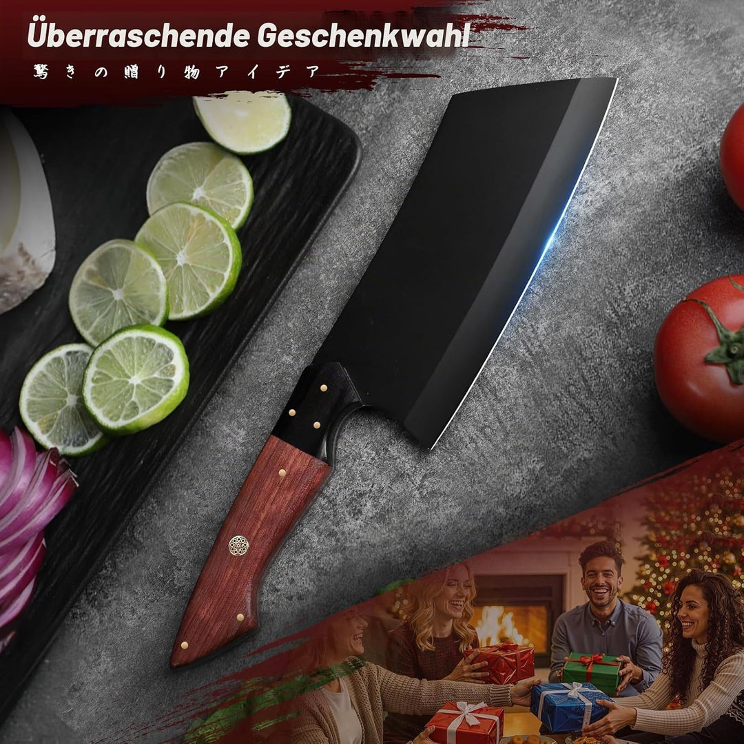 TIVOLI Hackmesser, Edelstahl, robuste Klinge, langlebig, ergonomischer Holzgriff für Fleisch, Knoche