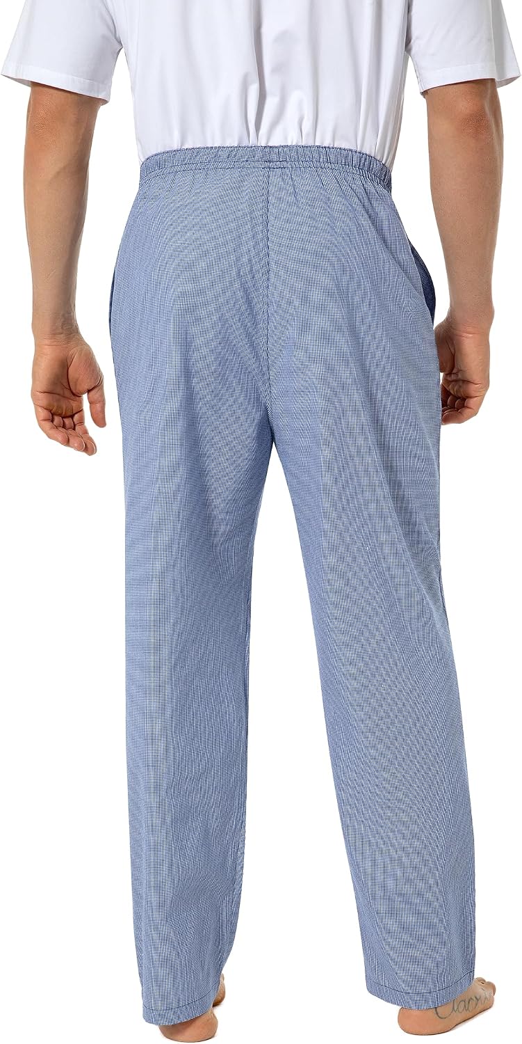 Herren 100% Baumwolle Pyjamahose, Gewebte kariert Schlafhose Loungewear Pyjama Hose mit Taschen S He