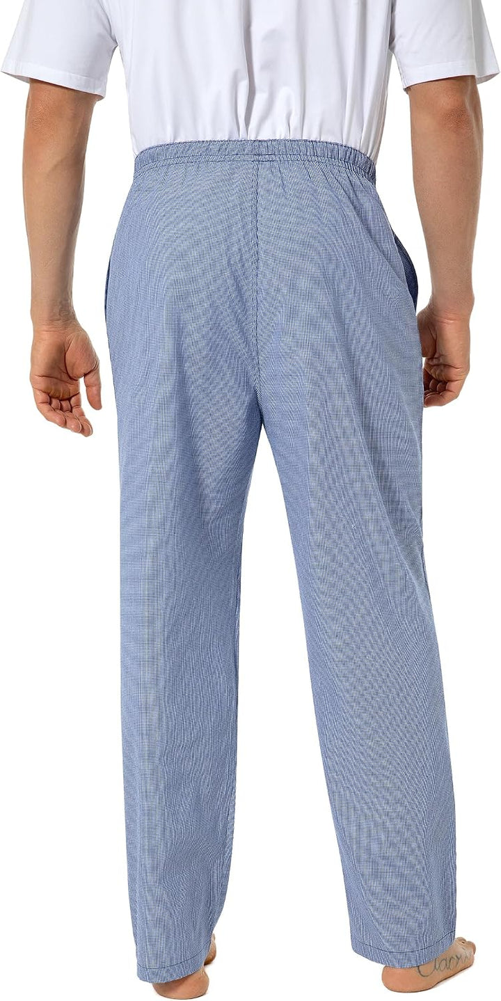 Herren 100% Baumwolle Pyjamahose, Gewebte kariert Schlafhose Loungewear Pyjama Hose mit Taschen S He