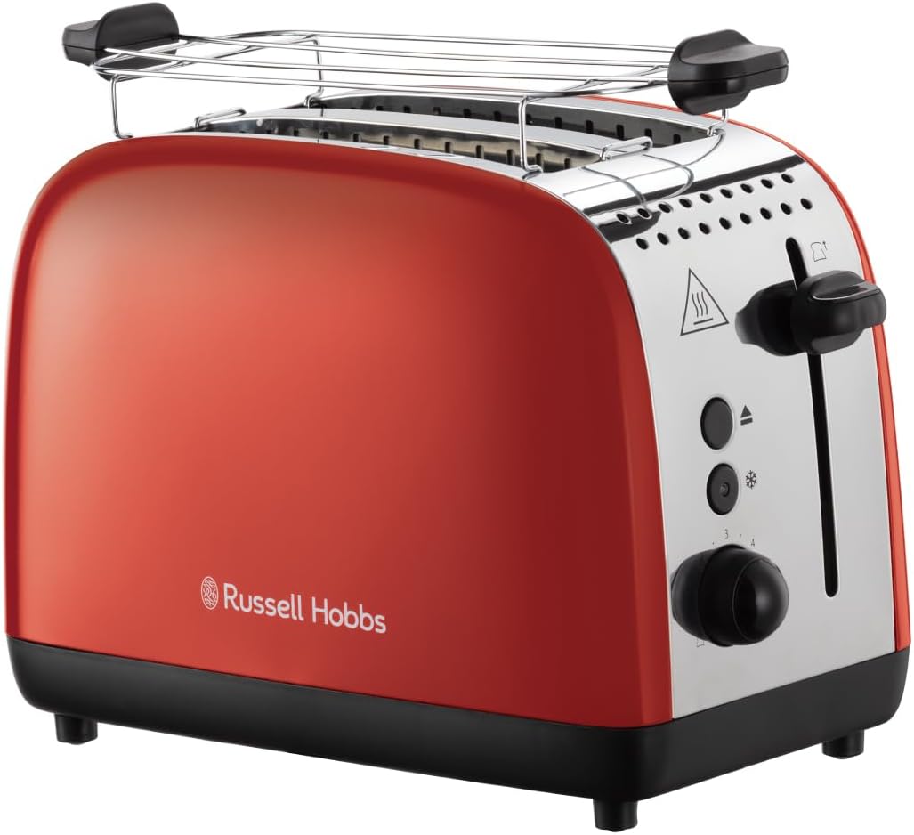 Russell Hobbs Toaster [für 2 Scheiben] Colours Plus Edelstahl Rot (extra breite Toastschlitze, inkl.