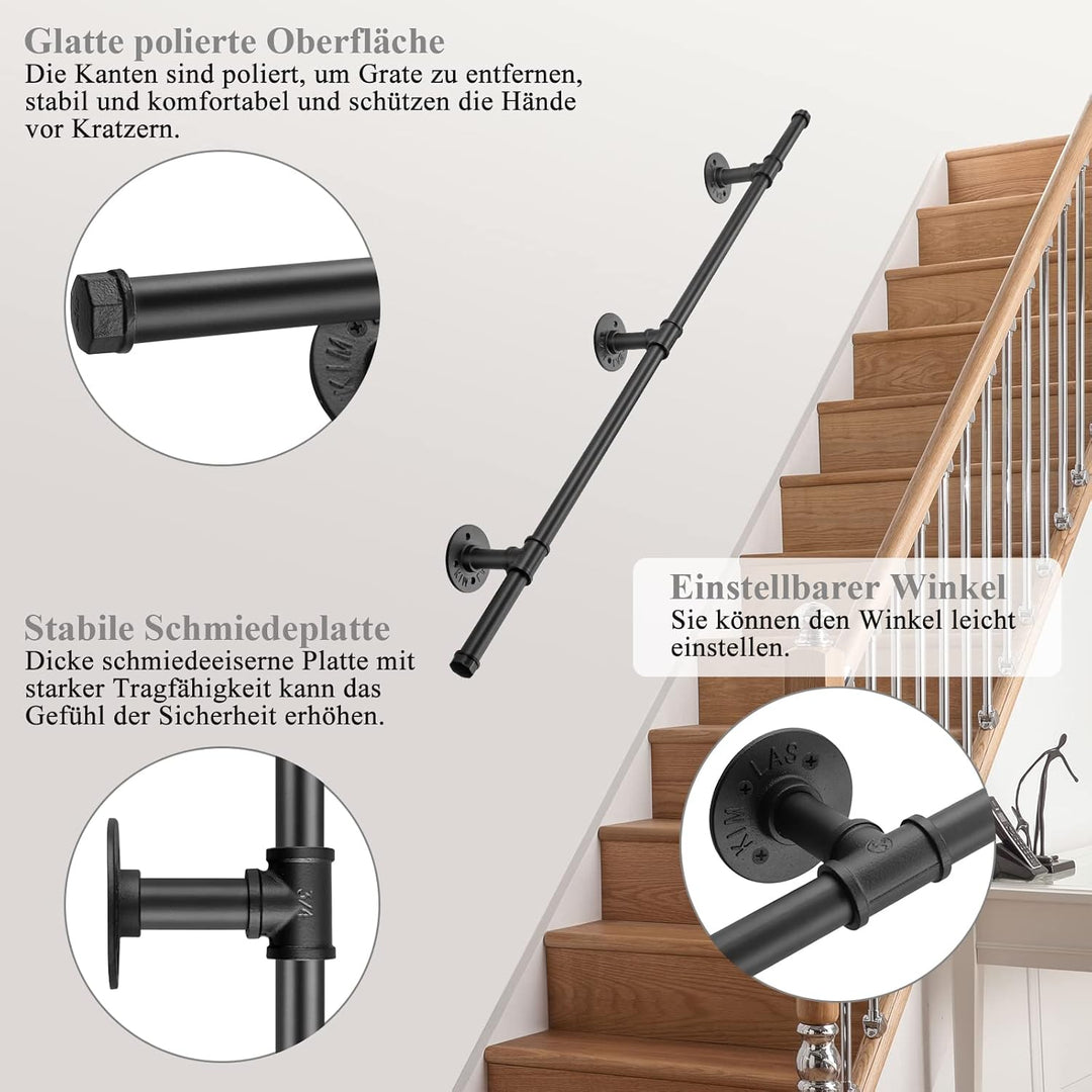 Treppengeländer Schwarz, TANiCE 120cm Treppengeländer Edelstahl Industrielle Geländer Treppe Innen A