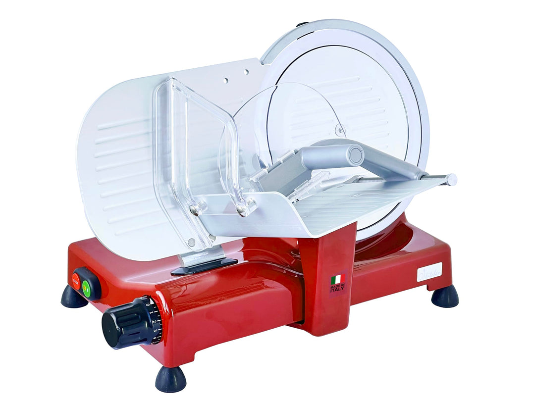 BIKITCHEN AS 2500 Profi Aufschnittmaschine 25 cm, abnehmbare Schleifvorrichtung, rot, Rot