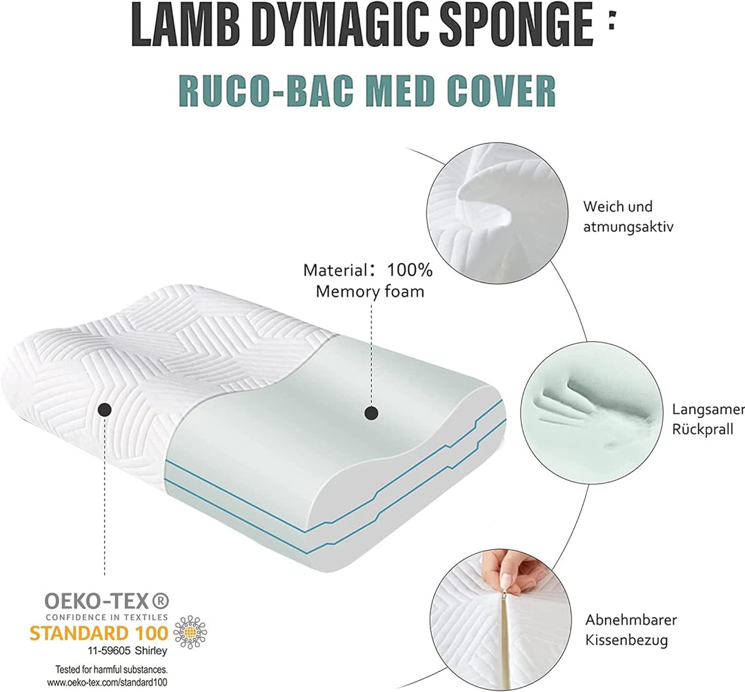 LAMB Höhenverstellbar Memory Foam Kissen Ergonomisches Nackenstützkissen 50D Dichte Abnehmbarer Bezu