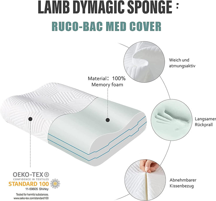 LAMB Höhenverstellbar Memory Foam Kissen Ergonomisches Nackenstützkissen 50D Dichte Abnehmbarer Bezu