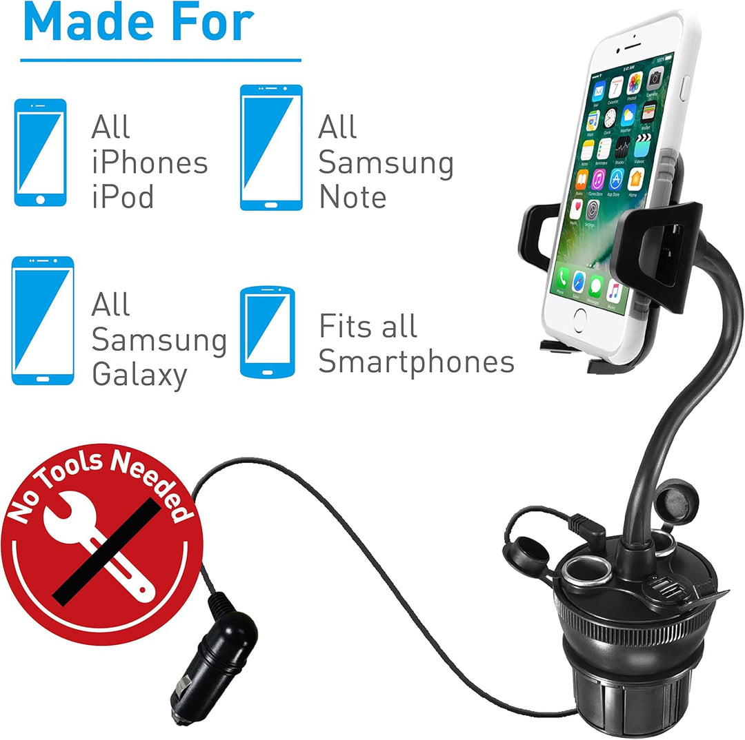 Macally MCUPPOWER Autohalterung mit 21 W Ladegrät für iPhone, Samsung & andere Smartphones Getränkeh