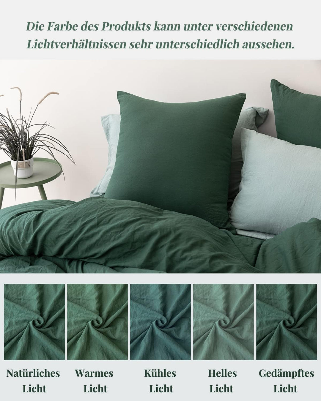 MILDLY Bettwäsche 155x220 Grün 2 Teilig, 100%% Microfaser Einfarbig -Set mit 1 Kissenbezüge 80x80 cm