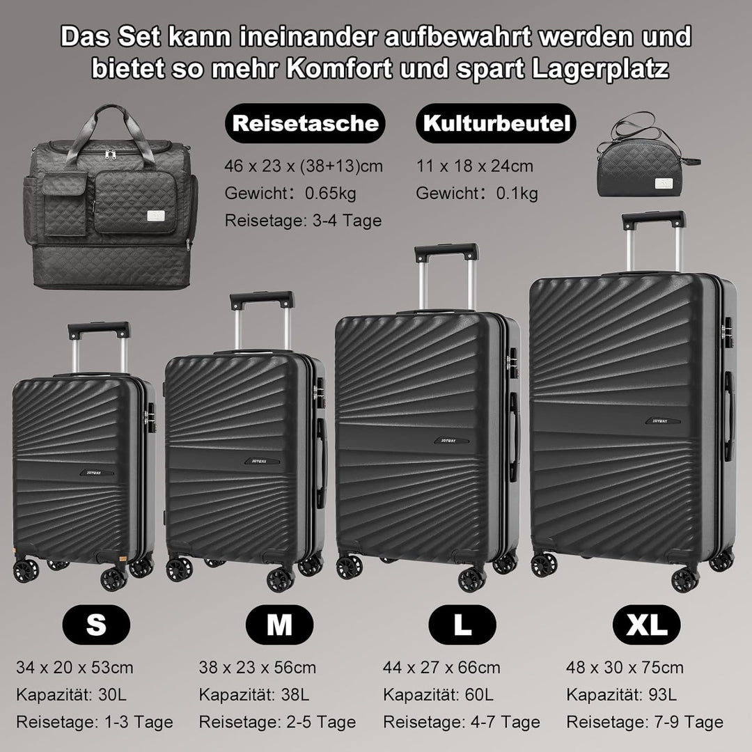 Joyway Kofferset 6tlg Hartschale Leicht mit 4 Rollen und TSA-Schloss Der Gepäcksets Enthält 1 Multif
