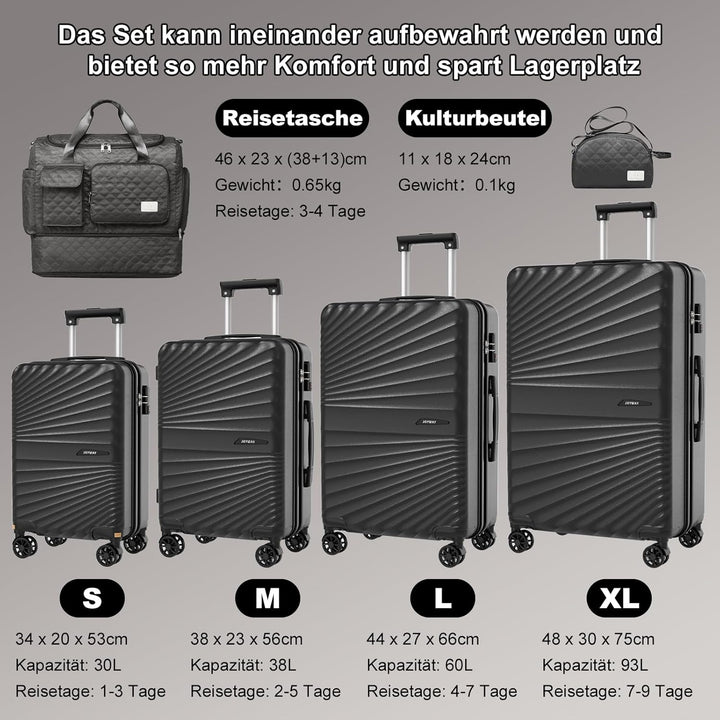 Joyway Kofferset 6tlg Hartschale Leicht mit 4 Rollen und TSA-Schloss Der Gepäcksets Enthält 1 Multif