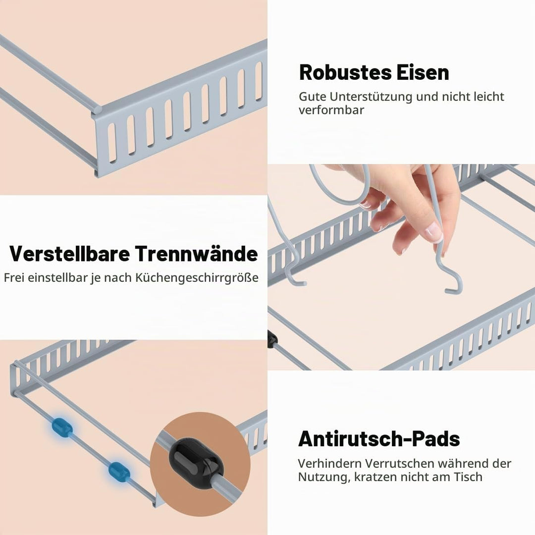 Housolution Pfannenhalter für Schublade, Erweiterbarer Topfdeckelhalter mit 14 Verstellbaren Teiler,