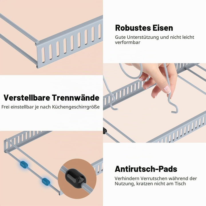 Housolution Pfannenhalter für Schublade, Erweiterbarer Topfdeckelhalter mit 14 Verstellbaren Teiler,