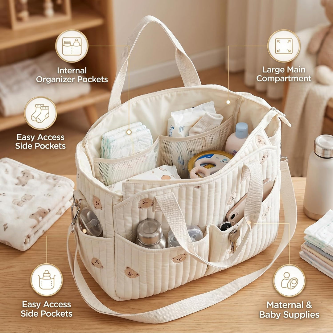 Babytasche, Kliniktasche, geräumige Wickeltasche mit vielen Fächern, weicher Pfirsichhaut-Samt, 42 x
