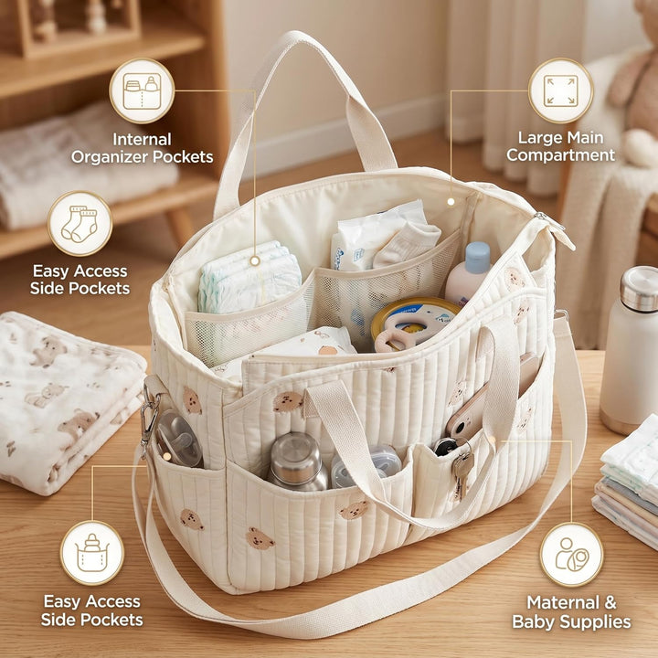 Babytasche, Kliniktasche, geräumige Wickeltasche mit vielen Fächern, weicher Pfirsichhaut-Samt, 42 x