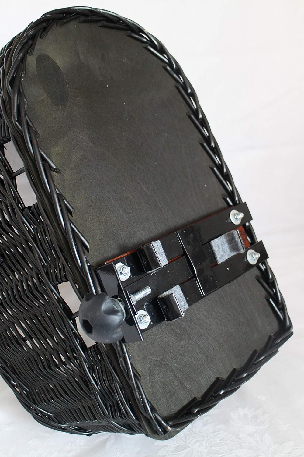 Hundefahrradkorb für Gepäckträger aus Weide mit Metallgitter und Kissen in Schwarz Gepäckträgerkorb