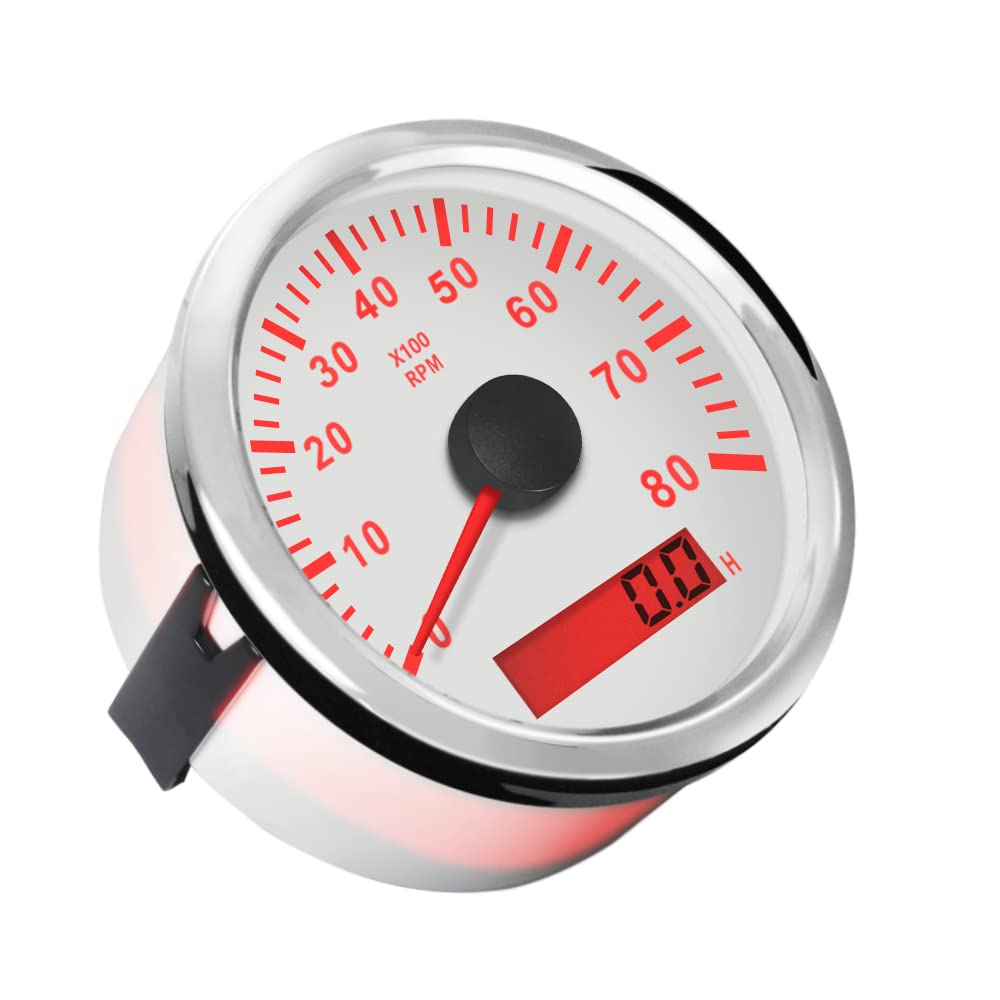 ELING Drehzahlmesser wasserdicht mit Stunde Meter 0-8000 RPM 85mm 9-32V mit Hintergrundbeleuchtung