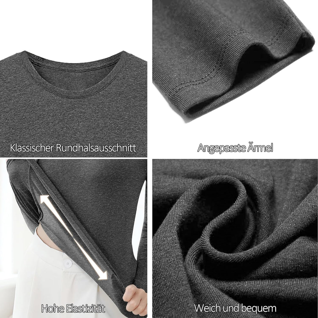 LiKing Langarmshirt Damen Basic Longsleeve Langarm-Shirt Oberteil Tops mit Stretch Baumwolle 3er Pac