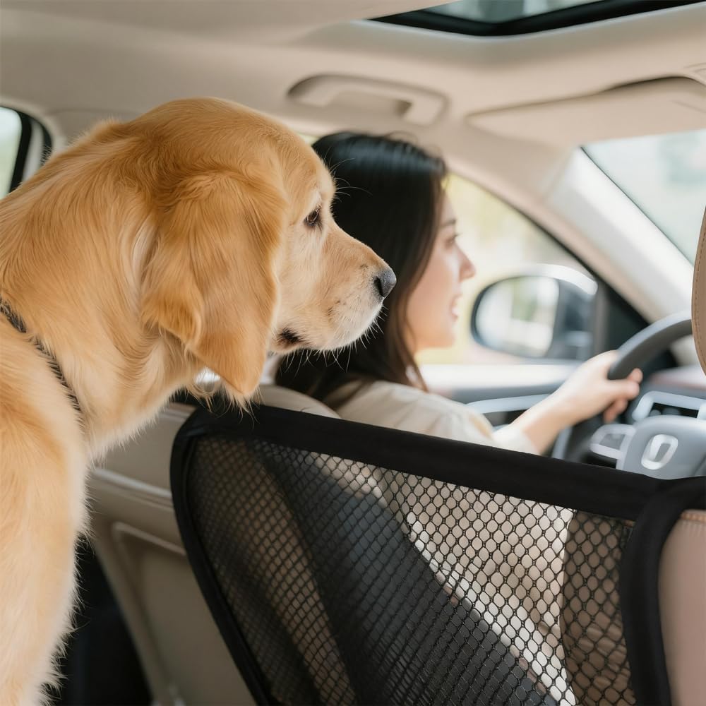 DONGKER Auto-Netz für Hunde, Verstellbar Rücksitz Sicherheitsnetz, 53x53 cm, Haustier Trenngitter zu