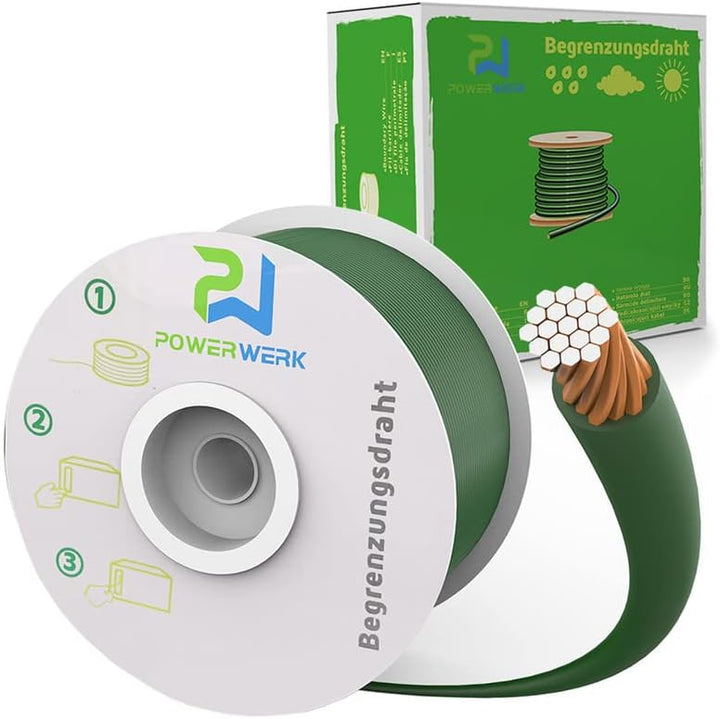 PowerWERK® 100m Begrenzungskabel + 300 Erdspiesse für Mähroboter Rasenmäher Rasenroboter Zubehör SET