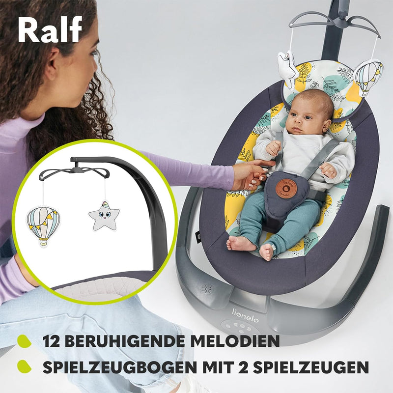 LIONELO Ralf 2in1 Babywippe und Liegestuhl, Fernbedienung, 12 Melodien, zwei Schaukelrichtungen, 5 S