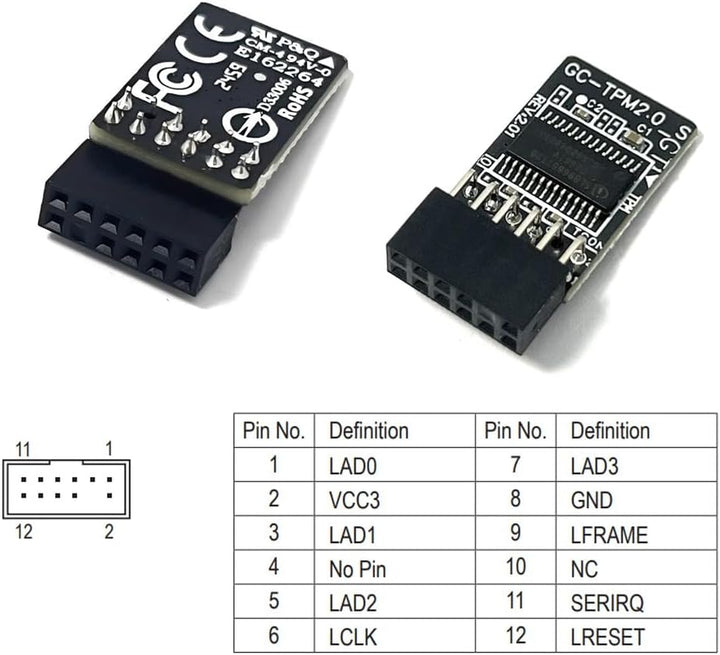 JINTAI TPM 2.0-Modul TPM LPC 12-Pin-Modul Ersatz für Gigabyte-Motherboard GC-TPM2.0_S (12-Pin-1) für