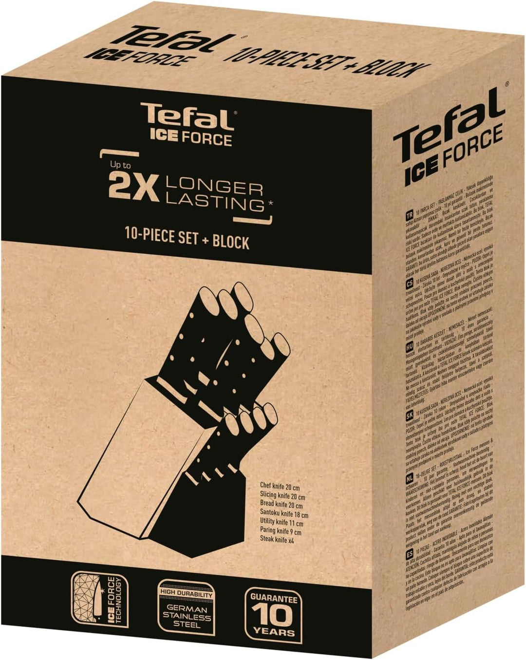 Tefal K232SA Ice Force 11-tlg. Messerblock-Set | 6 Messer, 4 Steak Messer, 1 Holz-Messerblock | hoch