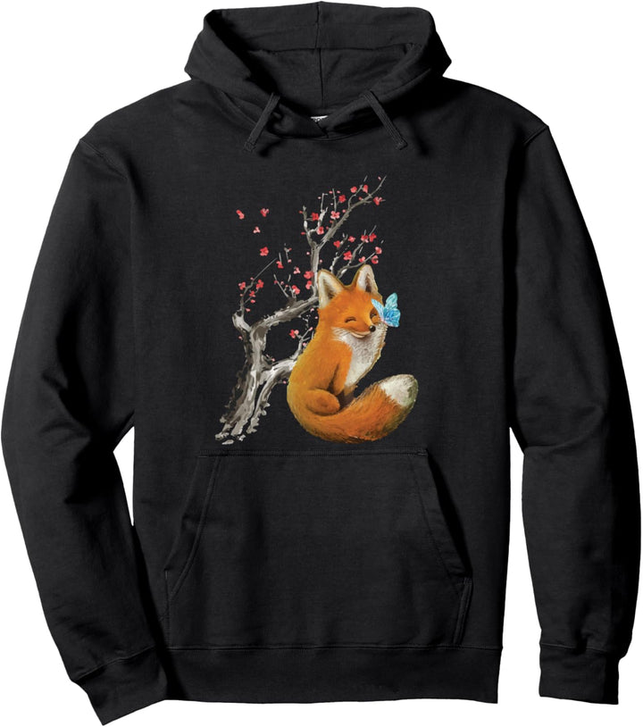 Vintage Fox - Japanese Cherry Blossom - Sakura - Anime Gift Pullover Hoodie