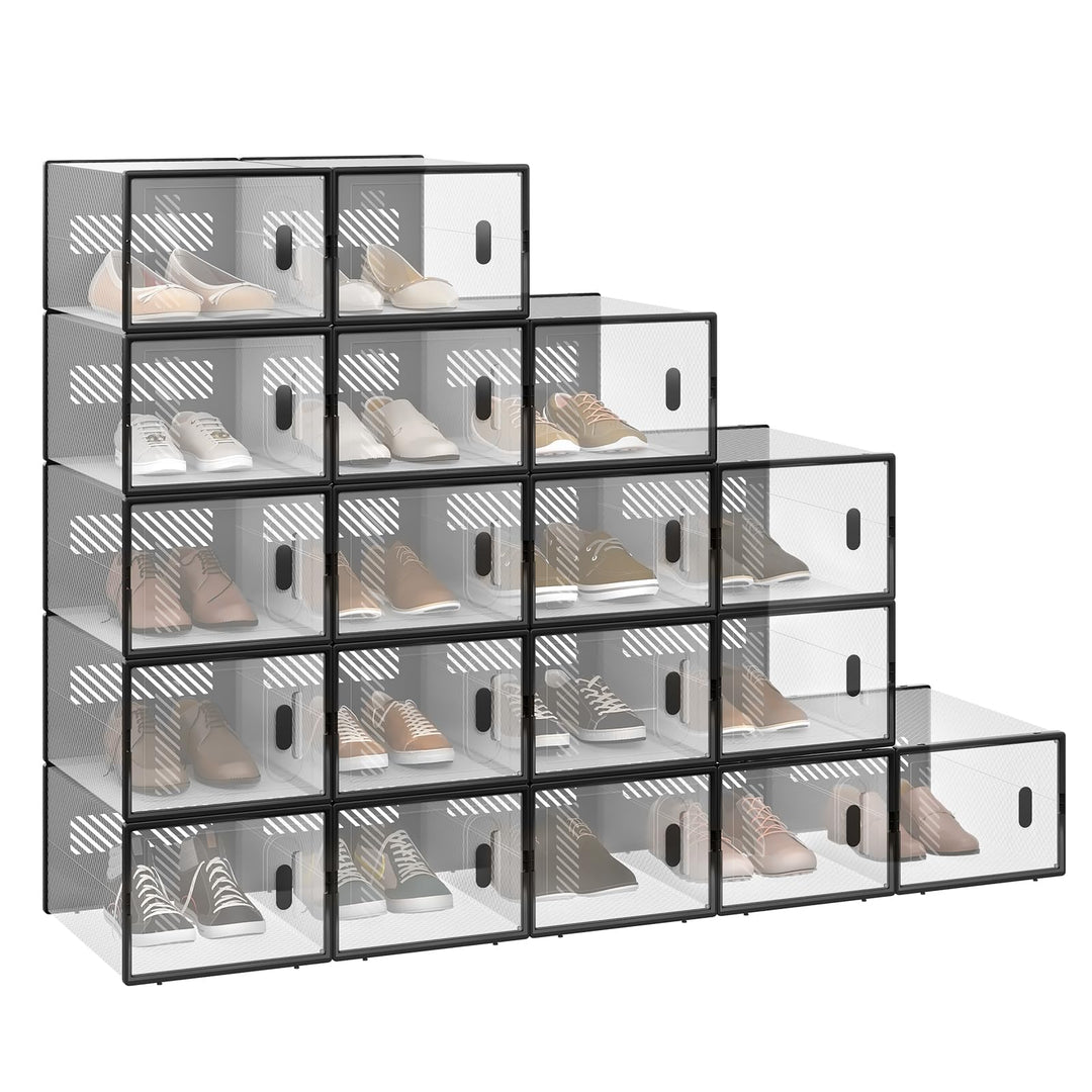 WOLTU Schuhbox stapelbar, 18er Set, Schuhkarton mit magnetischer Tür, Kunststoffbox für Schuhaufbewa