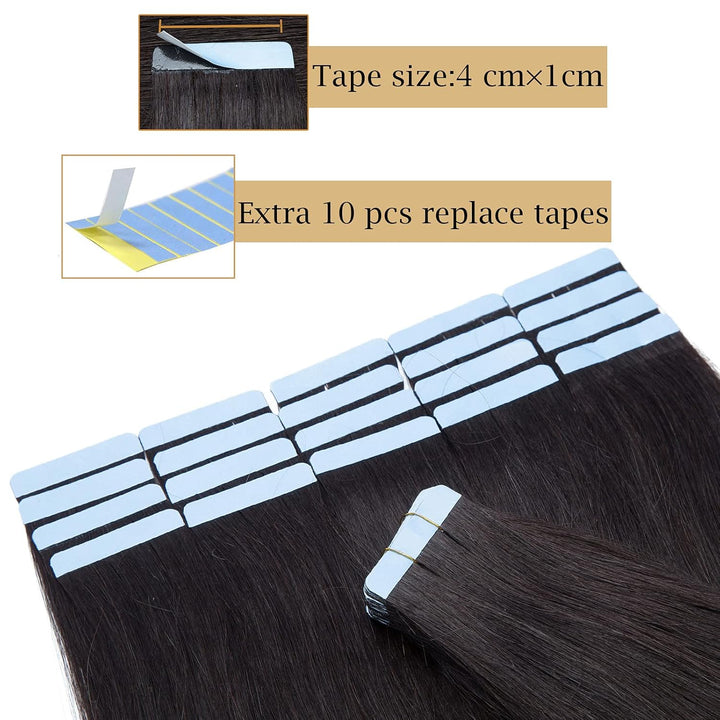 SEGO 40 Stück Tape in Extensions Echthaar 2.5g/pcs Klebeband Haarverlängerung 100% Remy Human Haar H