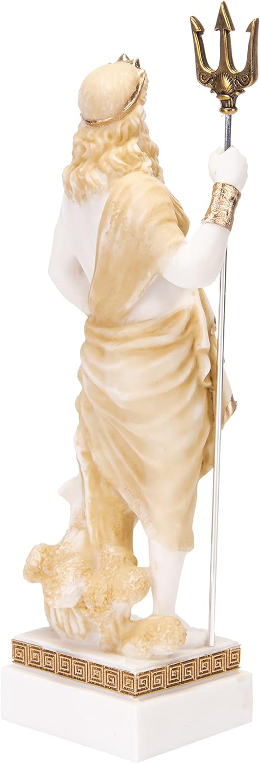 Poseidon Griechischer Gott des Meeres mit Dreizack Statue Figur Gold Alabaster 25,4 cm