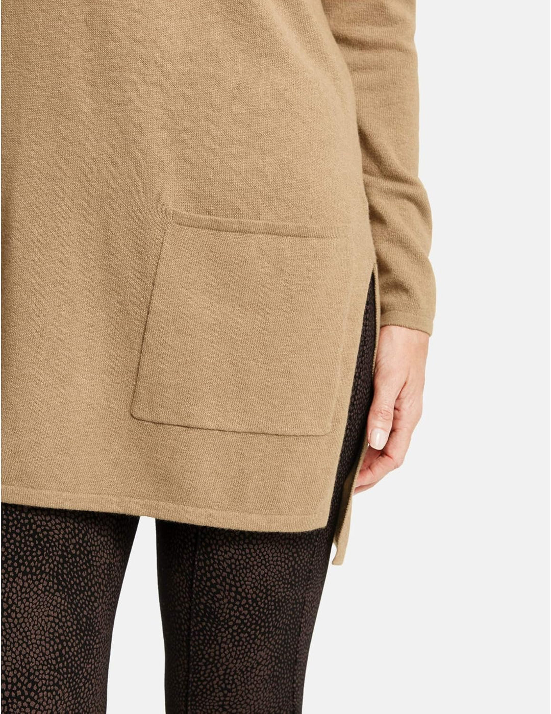 Gerry Weber Damen Pullover Mit Wolle Und Kaschmir Figurumspielend, Leicht Ausgestellt Camel-Melange