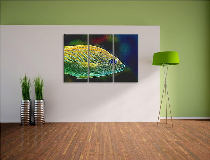 blaue Streifengunze Spezial 3-Teiler Leinwandbild 120x80 Bild auf Leinwand, XXL riesige Bilder ferti