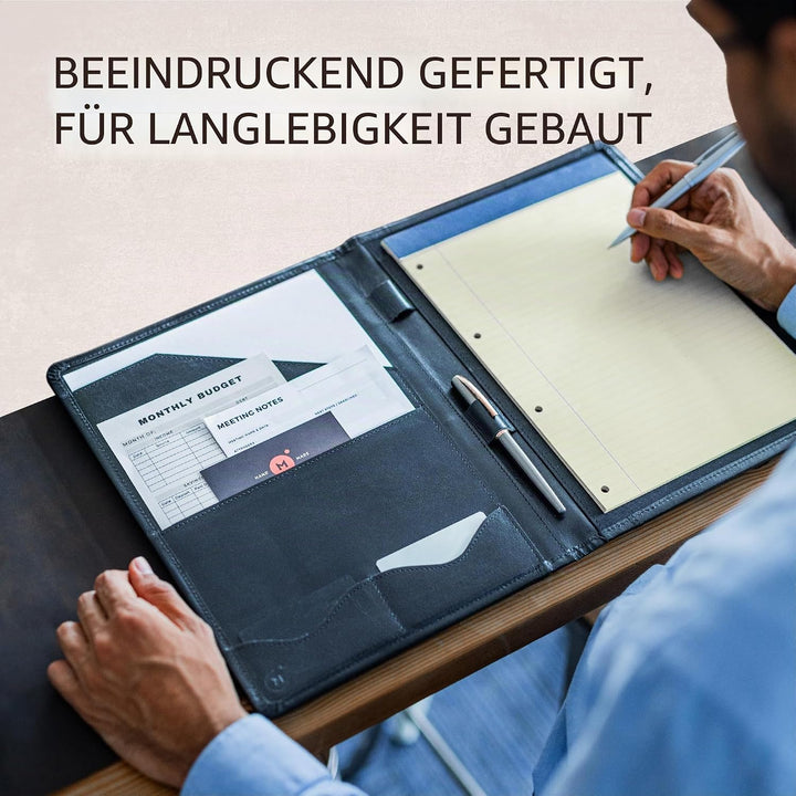 Moonster Professional Portfolio aus Leder Dokumentenmappe A4 - Schreibmappe A4 Format mit Luxus Stif