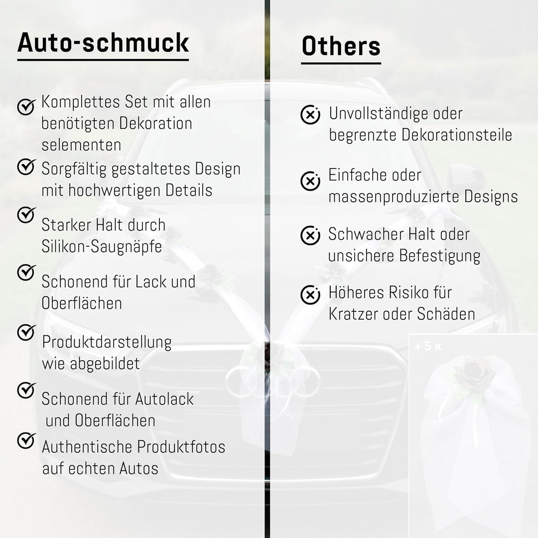 Organza M + Schleife Auto Schmuck Braut Paar Rose Deko Dekoration Autoschmuck Hochzeit Car Auto Wedd