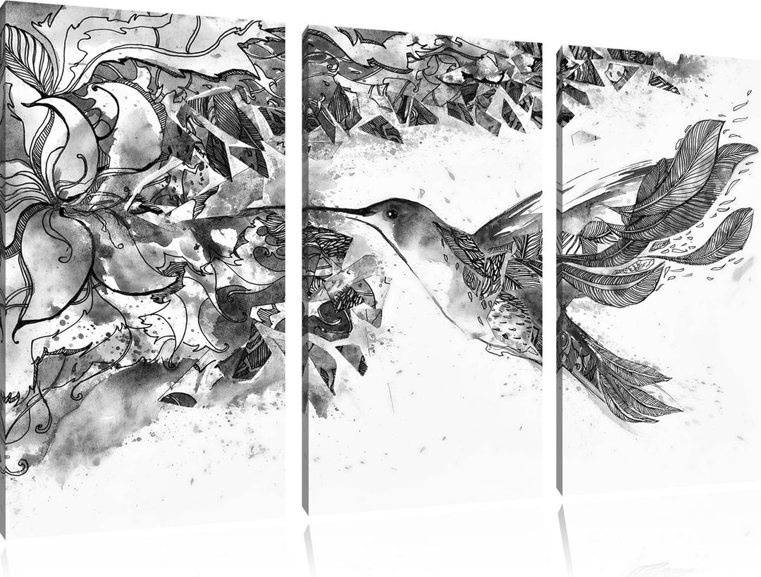 Pixxprint Kolibri Kunst als Leinwandbild/Grösse: 3 Teilig (120x80) cm/Wandbild/Kunstdruck/fertig bes