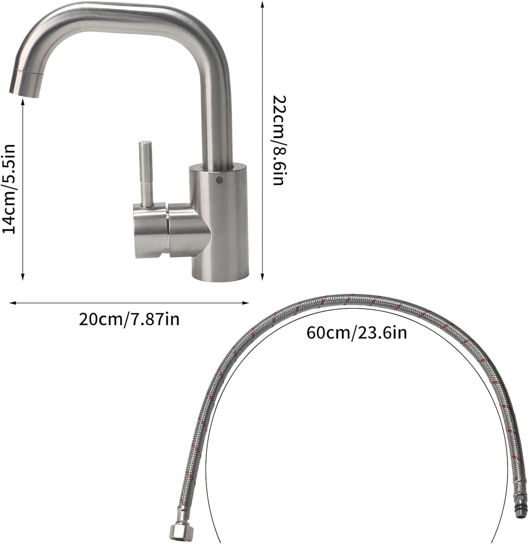 Minnhua Wasserhahn Bad Edelstahl, Waschtischarmatur 360° Drehbar, Armatur Badezimmer mit Schlauch, M