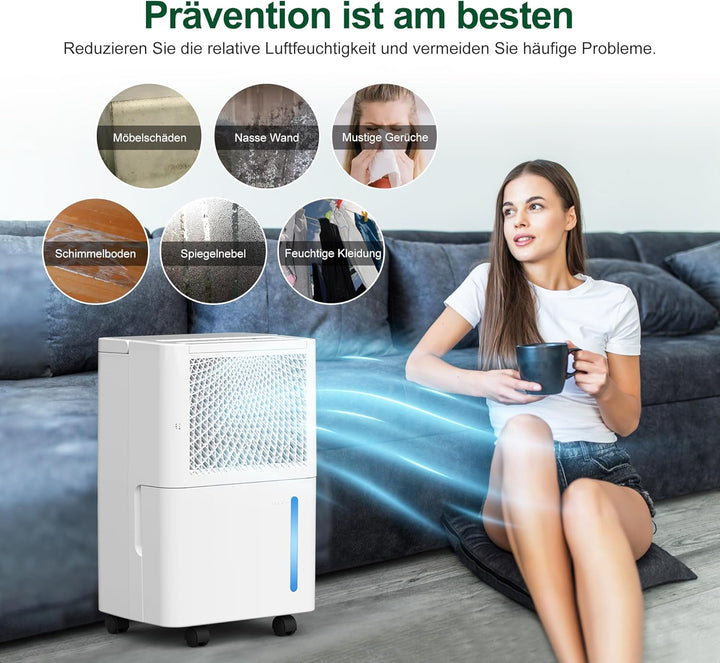Luftentfeuchter Elektrisch,10L/Tag Hochleistungs Entfeuchter,Raumentfeuchter mit Wäschetrocknung, Ab