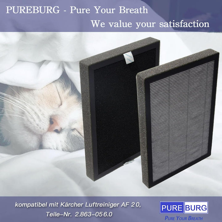 PUREBURG Ersatzfilter kompatibel mit Kärcher AF 20 Luftreiniger 2.863-056.0, 2er-Set (4 Stück) H13 T