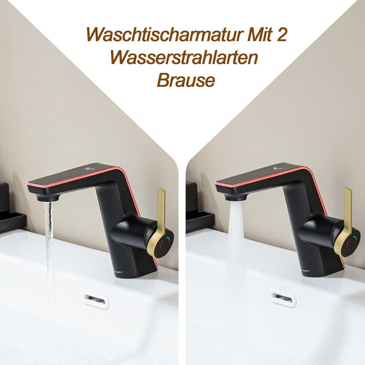 Wasserhahn Bad LakeBayMZC Mit LED-Temperaturanzeige Badarmatur,Waschtischarmatur aus Messing Einhebe